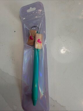 Teal Pen with Bandage Heart Keychain